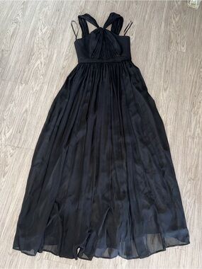 Weddington Way Black Pleated Maxi Dress with Twisted Straps Size 4